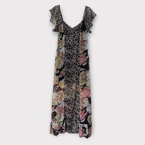 band of gypsies black floral maxi dress Band of Gypsies Button Front Floral Maxi Dress in Navy & Coral